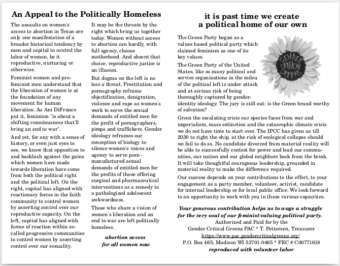 An appeal to the politically homeless, greyscale, reproduced with volunteer labor